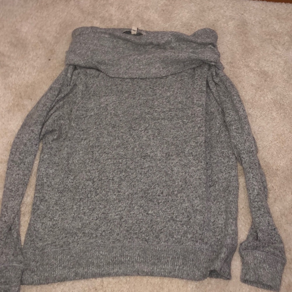 cozy grey off the shoulder sweater